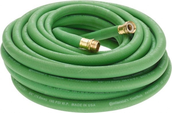 Continental ContiTech - 50' Long Garden Hose - 5/8" Diam, 3/4 GHT, Rubber, 100 psi, Green - Exact Tooling