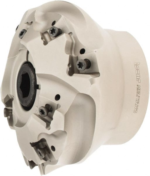 Iscar - 4.252" Cut Diam, 1-1/4" Arbor Hole, 0.637" Max Depth of Cut, 30° Indexable Chamfer & Angle Face Mill - 9 Inserts, T490 LN.. 1306.. Insert, Right Hand Cut, 9 Flutes, Through Coolant, Series Helitang - Exact Tooling