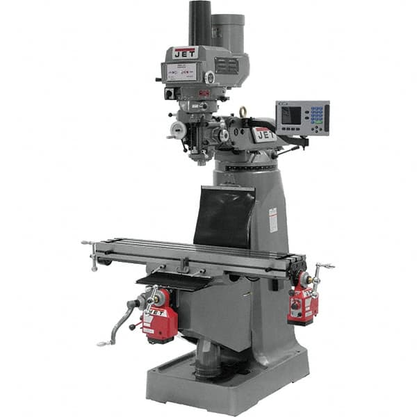 Jet - 9" Table Width x 49" Table Length, Variable Speed Pulley Control, 3 Phase Knee Milling Machine - R8 Spindle Taper, 3 hp - Exact Tooling