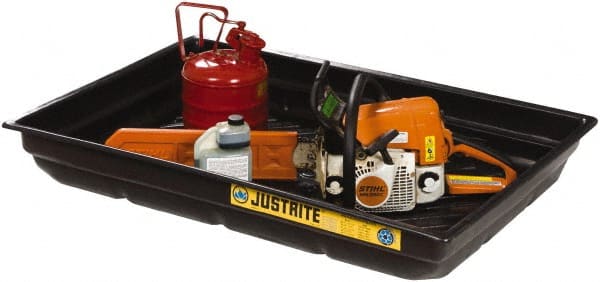 Justrite - 20 Gallon Capacity, 23 Inch Long x 47-1/2 Inch Wide, Polyurethane Spill Tray - 23 Inch Diameter, 5-1/2 Inch High, Black - Exact Tooling