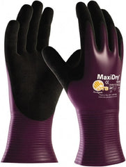 ATG - Size XL Nitrile Coated Polyethylene Blend General Protection Work Gloves - For General Purpose, Palm Coated, Slip-On Cuff, Full Fingered, Purple, Paired - Exact Tooling