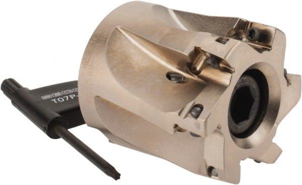 Seco - 6 Inserts, 1-1/2" Cut Diam, 3/4" Arbor Diam, 0.354" Max Depth of Cut, Indexable Square-Shoulder Face Mill - 0° Lead Angle, 1.575" High, XO.X 10T3.. Insert Compatibility, Through Coolant, Series Turbo 10 - Exact Tooling