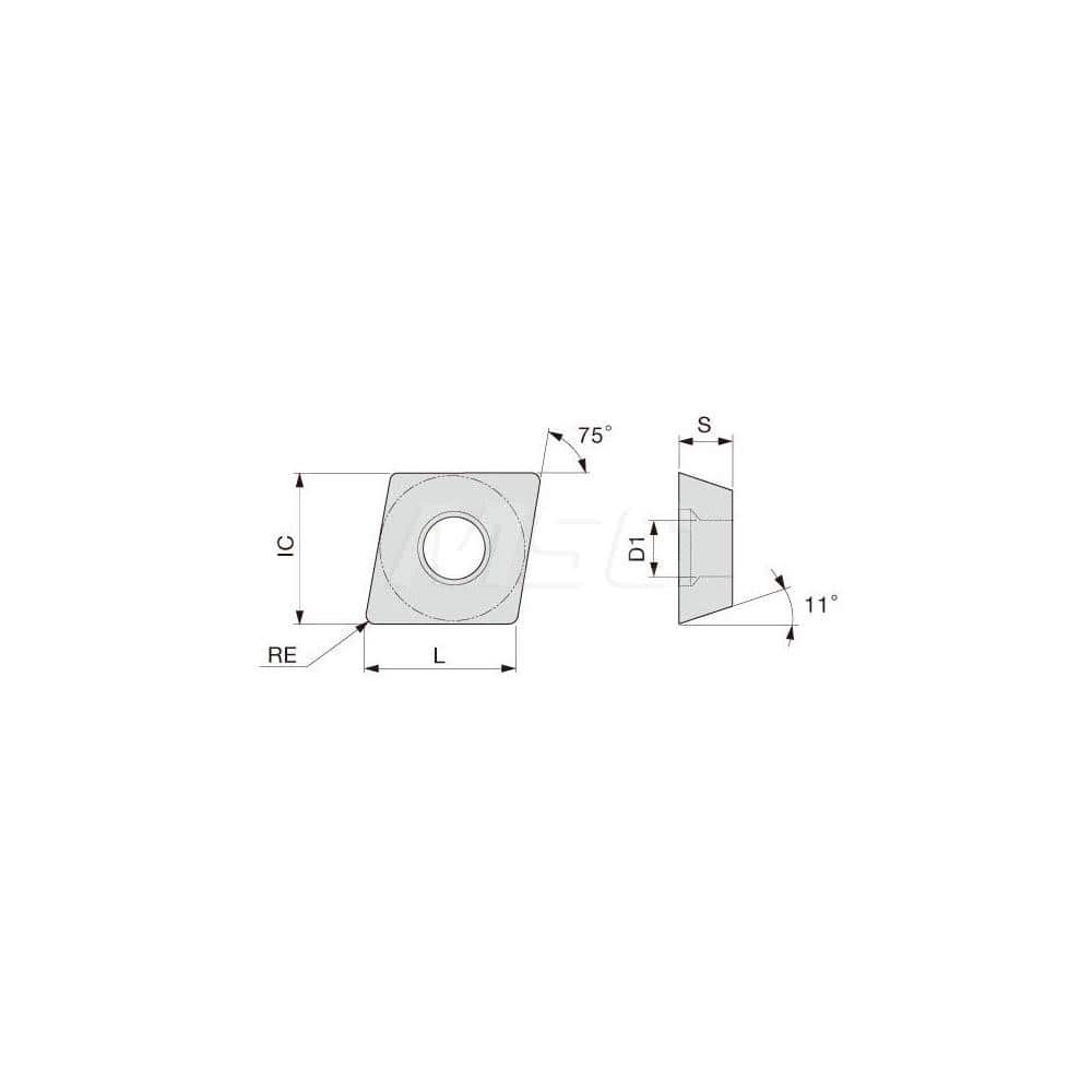 Turning Insert:  EPGT521L-W08 TH10,  Solid Carbide Uncoated Finish,  Left Hand,  0.0160″ Corner Radius,  75.0 &deg N/A Diamond,  Series  EPGT