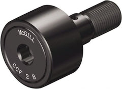 McGill - 1/2" Roller Diam x 3/8" Width, 3/16" Stud Diam x 5/8" Length, Crowned Sealed Stud Cam Follower with Hex - Steel, 1/4" Thread Length, 10-32 Thread, 1.03" OAL, 680 Lb Dynamic Cap, 790 Lb Static Cap - Exact Tooling