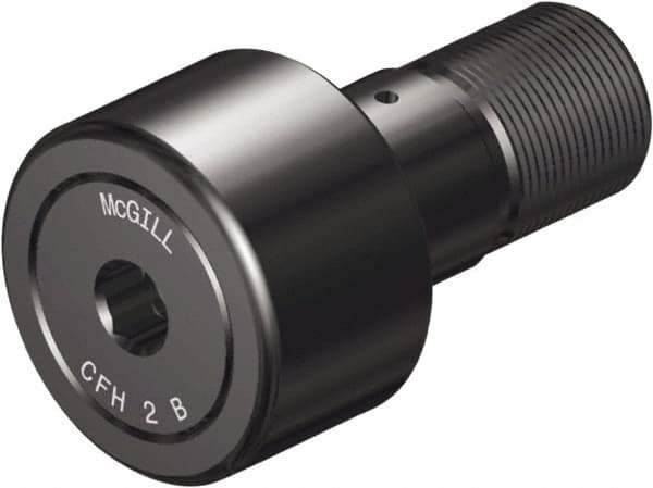 McGill - 1-1/2" Roller Diam x 7/8" Width, 5/8" Stud Diam x 1-1/2" Length, Sealed Heavy Stud Cam Follower with Hex - Steel, 3/4" Thread Length, 7/8-14 Thread, 2.41" OAL, 4,840 Lb Dynamic Cap, 11,280 Lb Static Cap - Exact Tooling