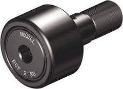 McGill - 1/2" Roller Diam x 3/8" Width, 3/16" Stud Diam x 5/8" Length, Sealed Self Lubricating Stud Cam Follower with Nonmetallic Bushing and Hex - Steel, 1/4" Thread Length, 10-32 Thread, 1.03" OAL - Exact Tooling