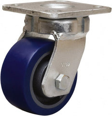 Hamilton - 4" Diam x 2" Wide x 5-5/8" OAH Top Plate Mount Swivel Caster - Polyurethane Mold onto Cast Iron Center, 600 Lb Capacity, Sealed Precision Ball Bearing, 4 x 4-1/2" Plate - Exact Tooling