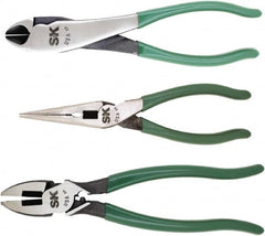 SK - 3 Piece Long Nose, Diagonal & Lineman's Plier Set - Comes in Plastic Pouch - Exact Tooling