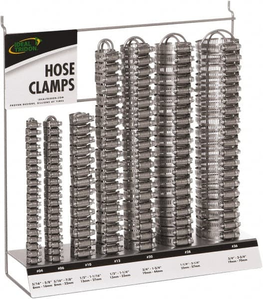 IDEAL TRIDON - 130 Piece, 5/16 to 2-3/4" Diam, Worm Drive Clamp Set - 20 Micro 4, 20 Micro 6, 10 Size 10, 20 Size 12, 20 Size 20, 20 Size 28, 20 Size 36 - Exact Tooling