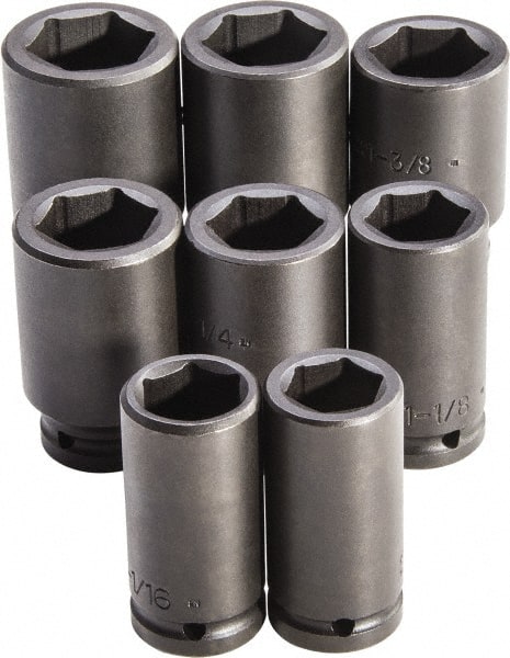 Proto - 8 Piece 3/4" Drive Full Polish Finish Deep Well Impact Socket Set - 6 Points, 1" to 3/4" Range, Inch Measurement Standard - Exact Tooling