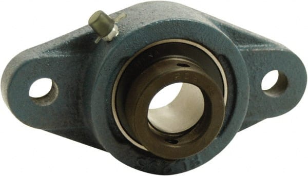 Tritan - 1-1/4" ID, 6.34" OAL x 2.01" OAH 2-Bolt Flange - 3,440 Lb Static Cap, 5,778 Lb Dyn Cap, 5.12" Btw Mnt Hole Ctrs, 0.74" Base-to-Ctr Ht, Cast Iron/Steel - Exact Tooling