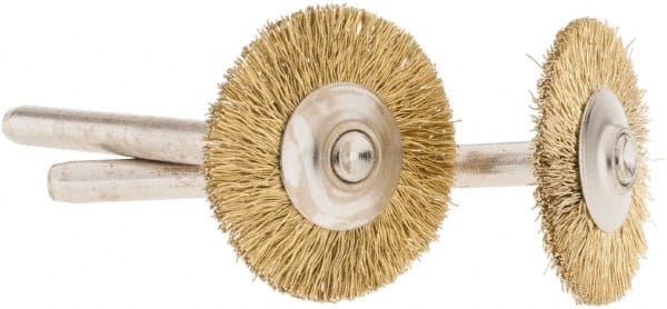 Dremel - 3/4" OD, 1/8" Shank Diam, Straight Filament Brass Wheel Brush - 1/16" Face Width, 3/4" Trim Length, 15,000 RPM - Exact Tooling