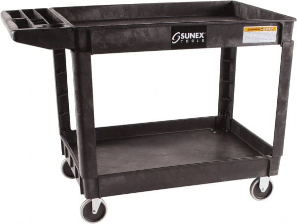 Sunex Tools - 500 Lb Capacity, 26" Wide x 46" Long x 33-1/2" High Standard Utility Cart - 2 Shelf, Plastic, Hard Rubber Casters - Exact Tooling