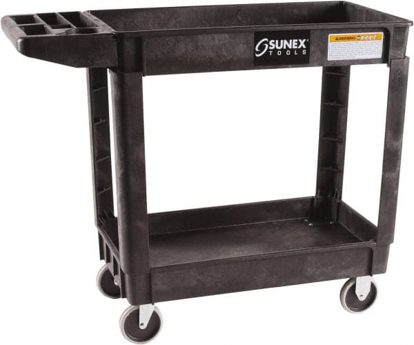 Sunex Tools - 500 Lb Capacity, 18" Wide x 41" Long x 33-1/2" High Standard Utility Cart - 2 Shelf, Plastic, Hard Rubber Casters - Exact Tooling