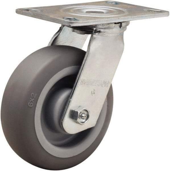 Hamilton - 6" Diam x 2" Wide x 7-1/2" OAH Top Plate Mount Swivel Caster - Rubber Mold on Polyolefin, 410 Lb Capacity, Straight Roller Bearing, 4-1/2 x 6-1/4" Plate - Exact Tooling