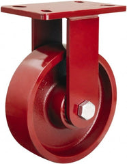 Hamilton - 6" Diam x 2-1/2" Wide x 7-1/2" OAH Top Plate Mount Rigid Caster - Cast Iron, 2,200 Lb Capacity, Tapered Roller Bearing, 5 x 7" Plate - Exact Tooling