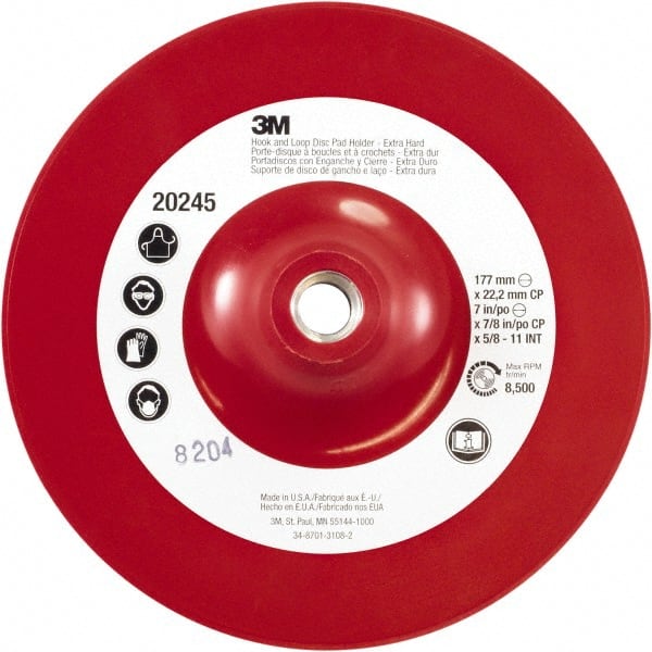 3M - 7" Diam Hook & Loop Disc Backing Pad - Extra Hard Density, 8,500 RPM - Exact Tooling