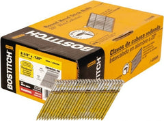 Stanley Bostitch - 11 Gauge 0.12" Shank Diam 2-3/8" Long Framing Nails for Power Nailers - Steel, Galvanized Finish, Ring Shank, Angled Stick Wire Collation, Round Head, Diamond Point - Exact Tooling