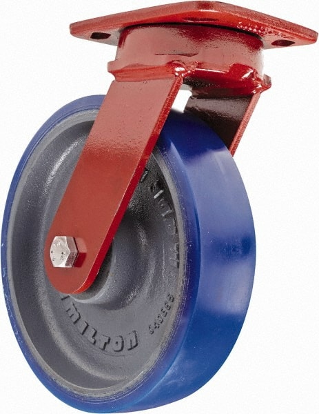 Hamilton - 8" Diam x 2" Wide x 9-1/2" OAH Top Plate Mount Swivel Caster - Polyurethane, 1,200 Lb Capacity, Sealed Precision Ball Bearing, 4 x 5" Plate - Exact Tooling