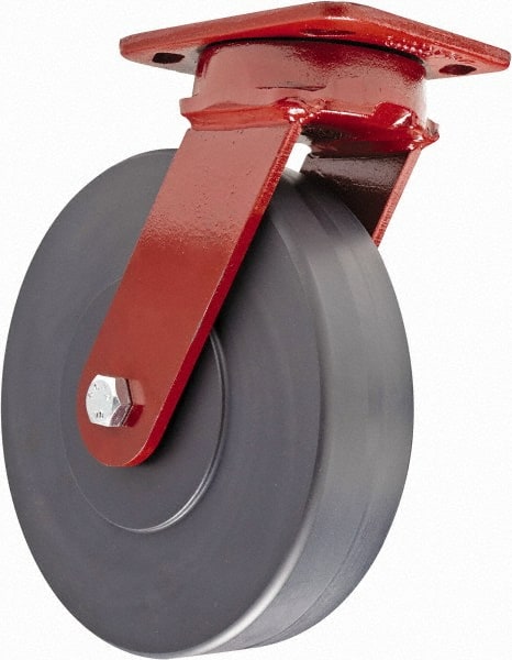 Hamilton - 8" Diam x 2" Wide x 9-1/2" OAH Top Plate Mount Swivel Caster - Plastic, 2,500 Lb Capacity, Sealed Precision Ball Bearing, 4 x 5" Plate - Exact Tooling