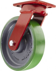 Hamilton - 8" Diam x 2" Wide x 9-1/2" OAH Top Plate Mount Swivel Caster - Polyurethane, 1,500 Lb Capacity, Sealed Precision Ball Bearing, 4 x 5" Plate - Exact Tooling