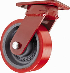Hamilton - 6" Diam x 2" Wide x 7-1/2" OAH Top Plate Mount Swivel Caster - Polyurethane, 1,400 Lb Capacity, Sealed Precision Ball Bearing, 4 x 5" Plate - Exact Tooling