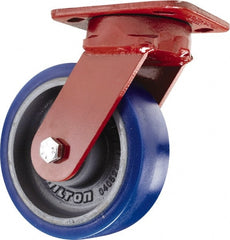 Hamilton - 6" Diam x 2" Wide x 7-1/2" OAH Top Plate Mount Swivel Caster with Brake - Polyurethane, 960 Lb Capacity, Sealed Precision Ball Bearing, 4 x 5" Plate - Exact Tooling