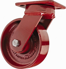 Hamilton - 6" Diam x 2" Wide x 7-1/2" OAH Top Plate Mount Swivel Caster with Brake - Steel, 1,400 Lb Capacity, Sealed Precision Ball Bearing, 4 x 5" Plate - Exact Tooling