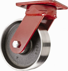 Hamilton - 6" Diam x 2" Wide x 7-1/2" OAH Top Plate Mount Swivel Caster with Brake - Steel, 2,500 Lb Capacity, Sealed Precision Ball Bearing, 4 x 5" Plate - Exact Tooling