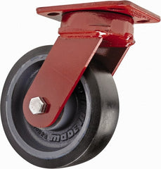 Hamilton - 6" Diam x 2" Wide x 7-1/2" OAH Top Plate Mount Swivel Caster with Brake - Polyurethane, 1,560 Lb Capacity, Sealed Precision Ball Bearing, 4 x 5" Plate - Exact Tooling