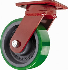 Hamilton - 6" Diam x 2" Wide x 7-1/2" OAH Top Plate Mount Swivel Caster with Brake - Polyurethane, 1,200 Lb Capacity, Sealed Precision Ball Bearing, 4 x 5" Plate - Exact Tooling