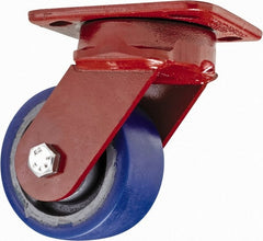 Hamilton - 4" Diam x 2" Wide x 5-5/8" OAH Top Plate Mount Swivel Caster - Polyurethane, 600 Lb Capacity, Sealed Precision Ball Bearing, 4 x 5" Plate - Exact Tooling