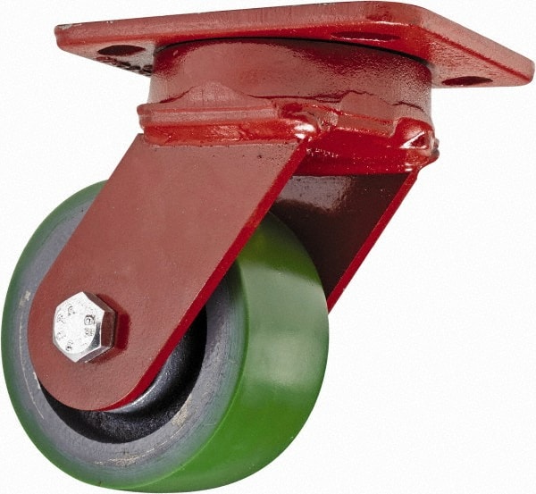 Hamilton - 4" Diam x 2" Wide x 5-5/8" OAH Top Plate Mount Swivel Caster - Polyurethane, 975 Lb Capacity, Sealed Precision Ball Bearing, 4 x 5" Plate - Exact Tooling