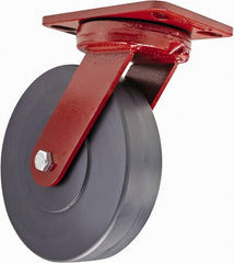 Hamilton - 8" Diam x 2" Wide x 9-3/4" OAH Top Plate Mount Swivel Caster with Brake - Plastic, 2,500 Lb Capacity, Sealed Precision Ball Bearing, 4-1/2 x 6-1/2" Plate - Exact Tooling