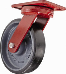 Hamilton - 8" Diam x 2" Wide x 9-3/4" OAH Top Plate Mount Swivel Caster - Polyurethane, 1,950 Lb Capacity, Sealed Precision Ball Bearing, 4-1/2 x 6-1/2" Plate - Exact Tooling