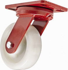 Hamilton - 6" Diam x 2" Wide x 7-3/4" OAH Top Plate Mount Swivel Caster with Brake - Plastic, 1,000 Lb Capacity, Sealed Precision Ball Bearing, 4-1/2 x 6-1/2" Plate - Exact Tooling