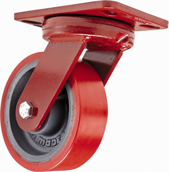 Hamilton - 6" Diam x 2" Wide x 7-3/4" OAH Top Plate Mount Swivel Caster - Polyurethane, 1,400 Lb Capacity, Sealed Precision Ball Bearing, 4-1/2 x 6-1/2" Plate - Exact Tooling