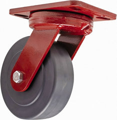 Hamilton - 6" Diam x 2" Wide x 7-3/4" OAH Top Plate Mount Swivel Caster with Brake - Plastic, 2,000 Lb Capacity, Sealed Precision Ball Bearing, 4-1/2 x 6-1/2" Plate - Exact Tooling