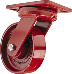 Hamilton - 6" Diam x 2" Wide x 7-3/4" OAH Top Plate Mount Swivel Caster - Steel, 1,400 Lb Capacity, Sealed Precision Ball Bearing, 4-1/2 x 6-1/2" Plate - Exact Tooling