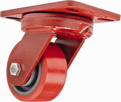 Hamilton - 4" Diam x 2" Wide x 5-5/8" OAH Top Plate Mount Swivel Caster - Polyurethane, 900 Lb Capacity, Sealed Precision Ball Bearing, 4-1/2 x 6-1/2" Plate - Exact Tooling