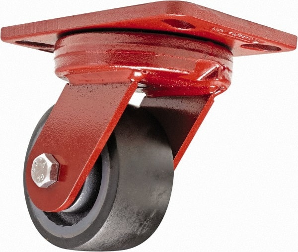 Hamilton - 4" Diam x 2" Wide x 5-5/8" OAH Top Plate Mount Swivel Caster - Polyurethane, 975 Lb Capacity, Sealed Precision Ball Bearing, 4-1/2 x 6-1/2" Plate - Exact Tooling