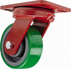 Hamilton - 4" Diam x 2" Wide x 5-5/8" OAH Top Plate Mount Swivel Caster - Polyurethane, 750 Lb Capacity, Sealed Precision Ball Bearing, 4-1/2 x 6-1/2" Plate - Exact Tooling