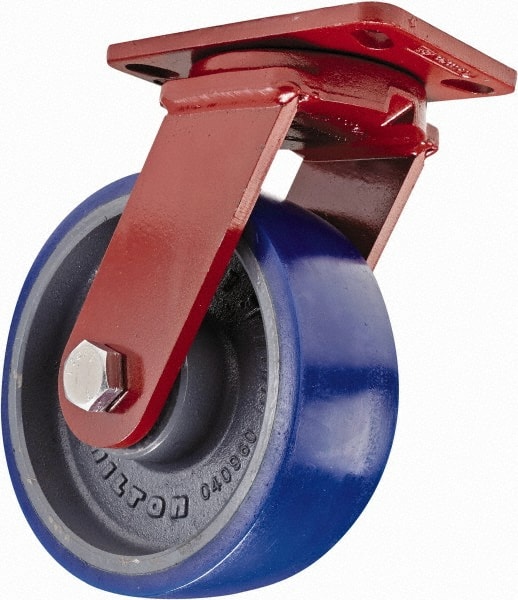 Hamilton - 8" Diam x 3" Wide x 10-1/4" OAH Top Plate Mount Swivel Caster - Polyurethane, 2,000 Lb Capacity, Sealed Precision Ball Bearing, 4-1/2 x 6-1/2" Plate - Exact Tooling