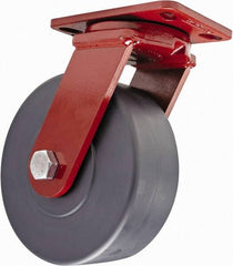 Hamilton - 8" Diam x 3" Wide x 10-1/4" OAH Top Plate Mount Swivel Caster - Plastic, 3,200 Lb Capacity, Sealed Precision Ball Bearing, 4-1/2 x 6-1/2" Plate - Exact Tooling