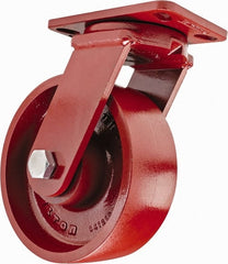 Hamilton - 8" Diam x 3" Wide x 10-1/4" OAH Top Plate Mount Swivel Caster - Steel, 2,600 Lb Capacity, Sealed Precision Ball Bearing, 4-1/2 x 6-1/2" Plate - Exact Tooling