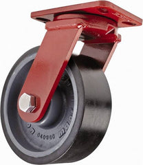 Hamilton - 8" Diam x 3" Wide x 10-1/4" OAH Top Plate Mount Swivel Caster - Polyurethane, 3,200 Lb Capacity, Sealed Precision Ball Bearing, 4-1/2 x 6-1/2" Plate - Exact Tooling