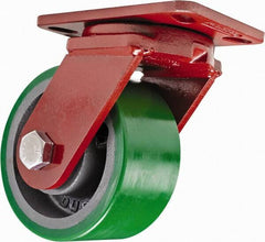 Hamilton - 6" Diam x 3" Wide x 7-1/2" OAH Top Plate Mount Swivel Caster - Polyurethane, 2,200 Lb Capacity, Sealed Precision Ball Bearing, 4-1/2 x 6-1/2" Plate - Exact Tooling