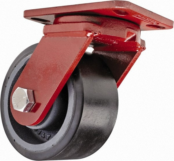 Hamilton - 6" Diam x 3" Wide x 7-1/2" OAH Top Plate Mount Swivel Caster - Polyurethane, 2,860 Lb Capacity, Sealed Precision Ball Bearing, 4-1/2 x 6-1/2" Plate - Exact Tooling
