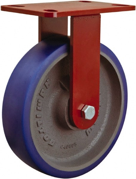 Hamilton - 8" Diam x 2" Wide x 9-1/2" OAH Top Plate Mount Rigid Caster - Polyurethane, 1,200 Lb Capacity, Sealed Precision Ball Bearing, 4 x 4-1/2" Plate - Exact Tooling