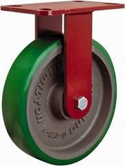 Hamilton - 8" Diam x 2" Wide x 9-1/2" OAH Top Plate Mount Rigid Caster - Polyurethane, 1,500 Lb Capacity, Sealed Precision Ball Bearing, 4 x 4-1/2" Plate - Exact Tooling